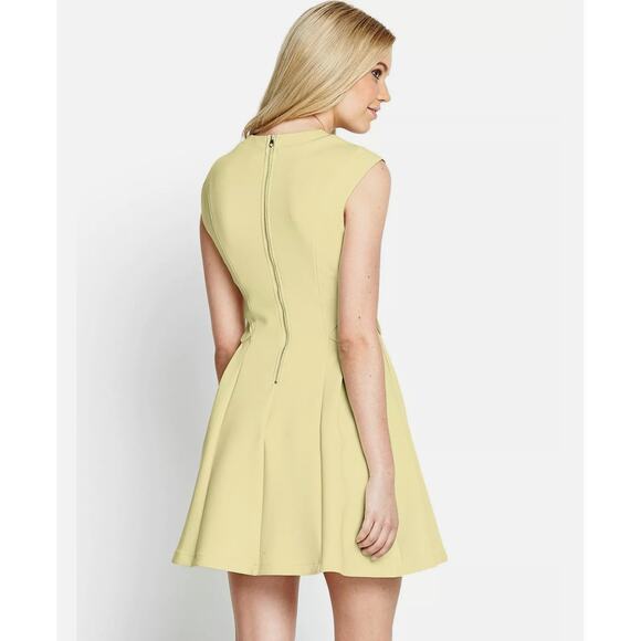 TED BAKER Nistee Skater Dress Cap Sleeve High Neck Pleat Lemon Women's 1 US4 - Picture 3 of 13